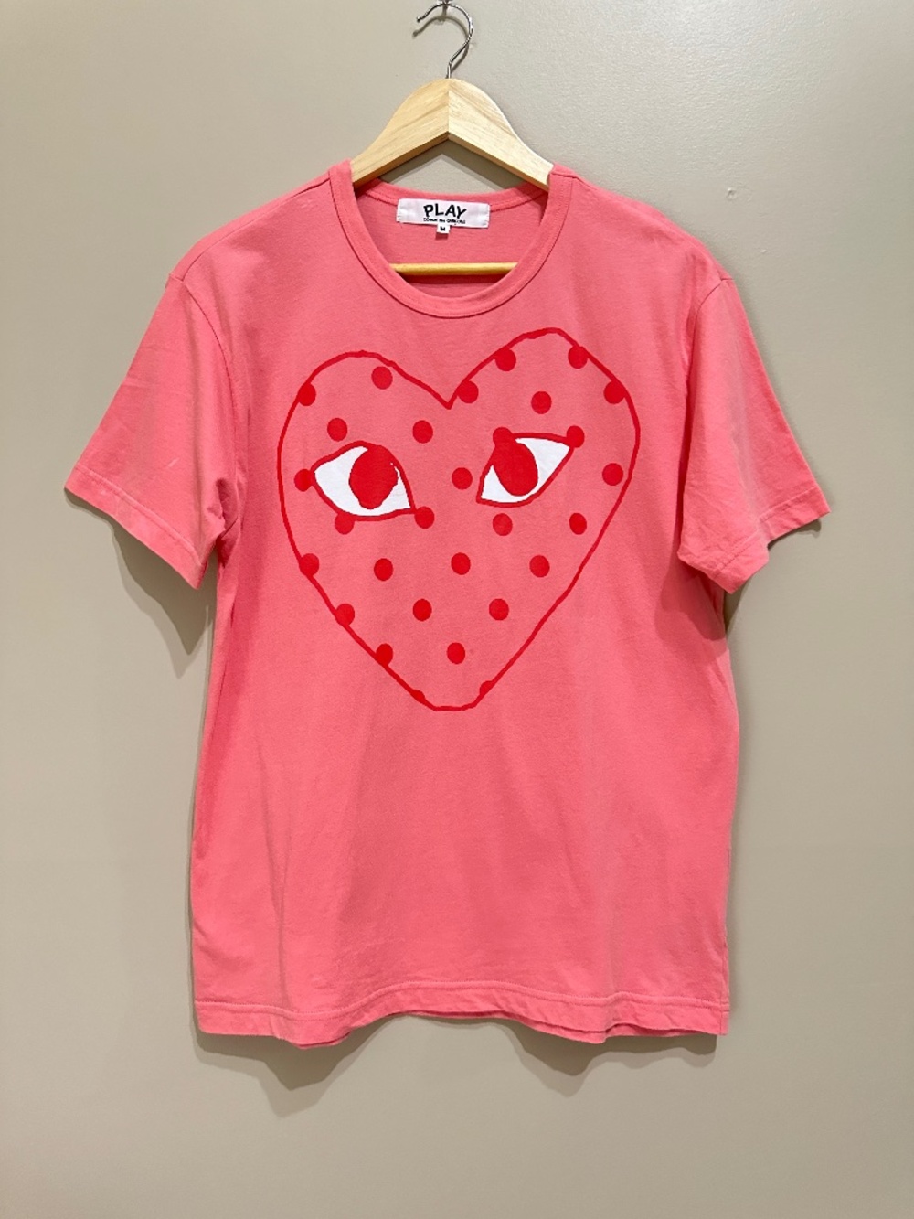 Rare Comme Des Garcons Play Heart Graphic Cotton T-Shirt Pink Women's Size M